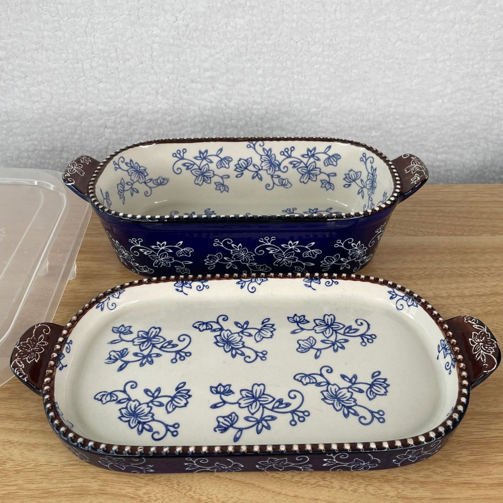 Temp-tations Floral Lace 1 QT Casserole Dish Trivet Lid  Blue KFI-XNG-936844